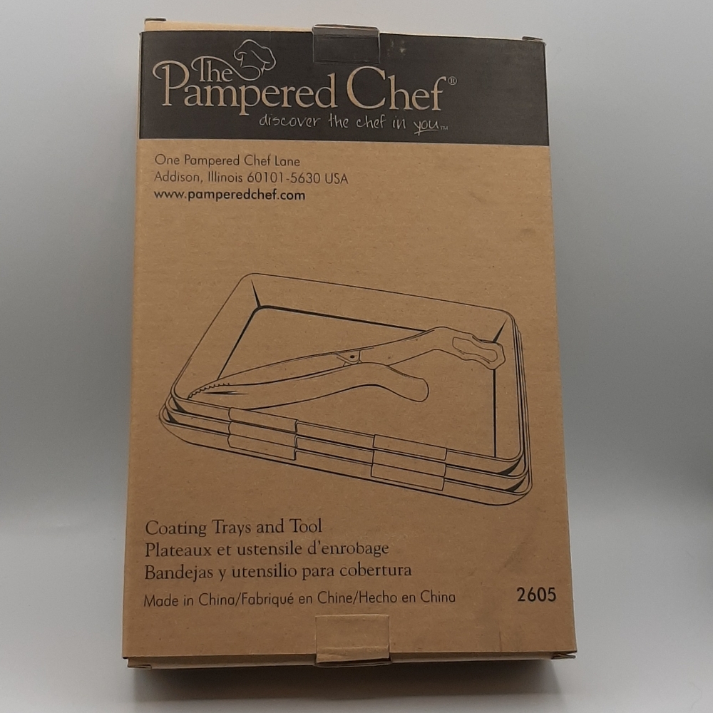 Pampered Chef Coating Trays and Tool White 3 Trays and Tongs New in the Box